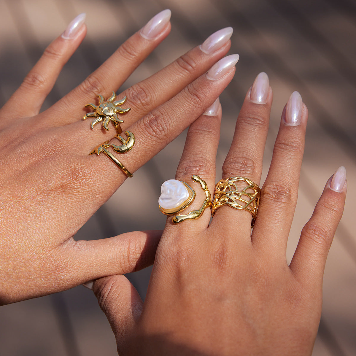 Anillo Minimalista Geométrico de Acero de Titanio con Incrustación de Perlas para Mujer, Joyería de Moda de Lujo de Acero Inoxidable Electrochapado