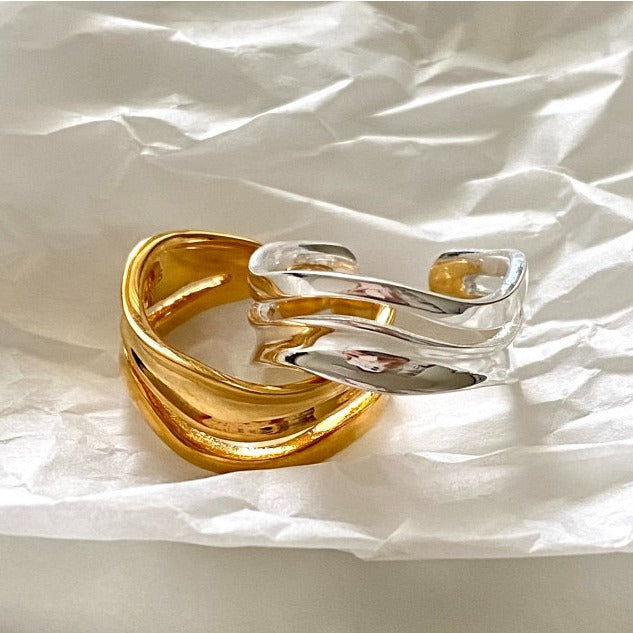 Minimalist 925 Sterling Silver Geometric Wavy Curve Ring for Women