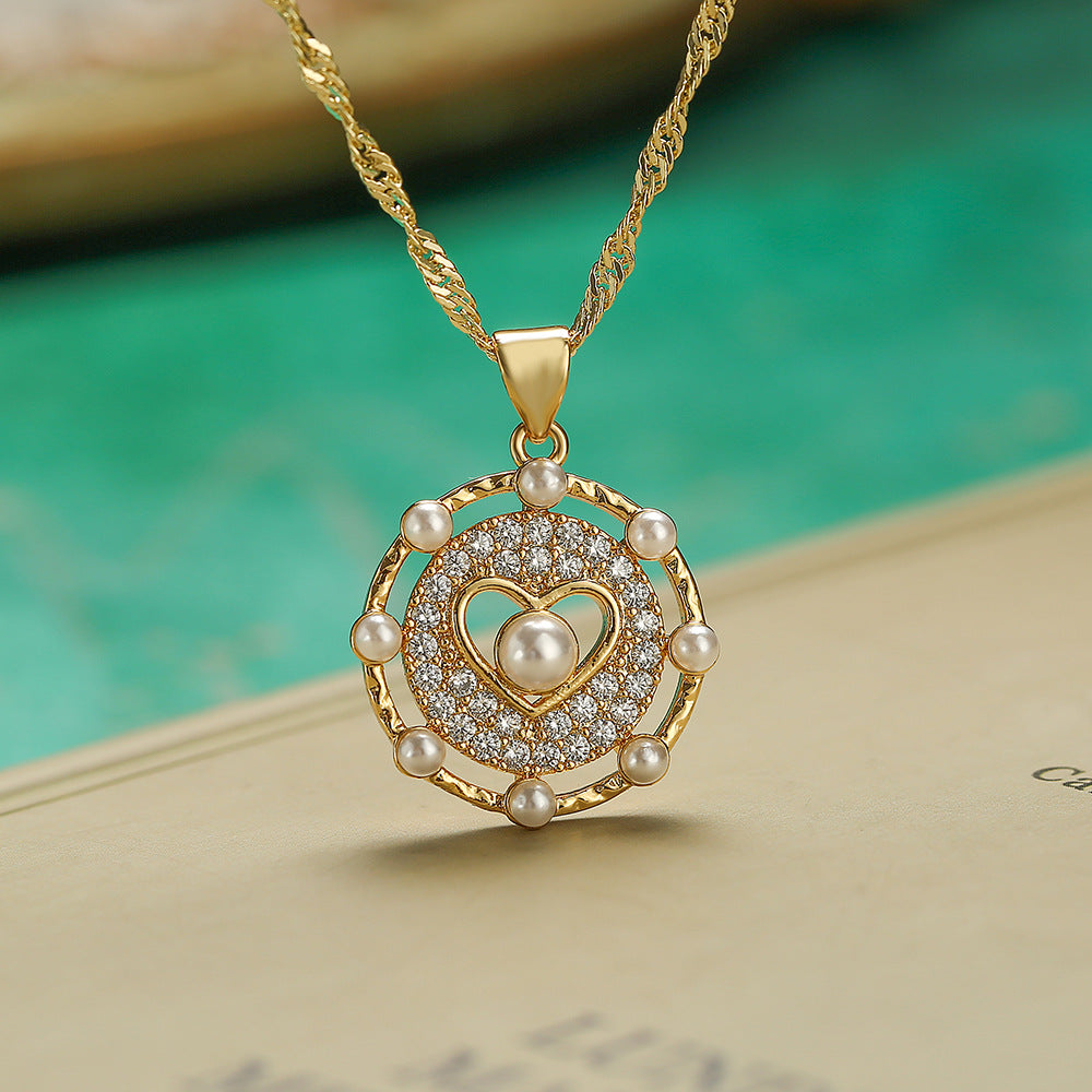 Collana pendente a stella minimalista in rame con zirconi e perle da donna