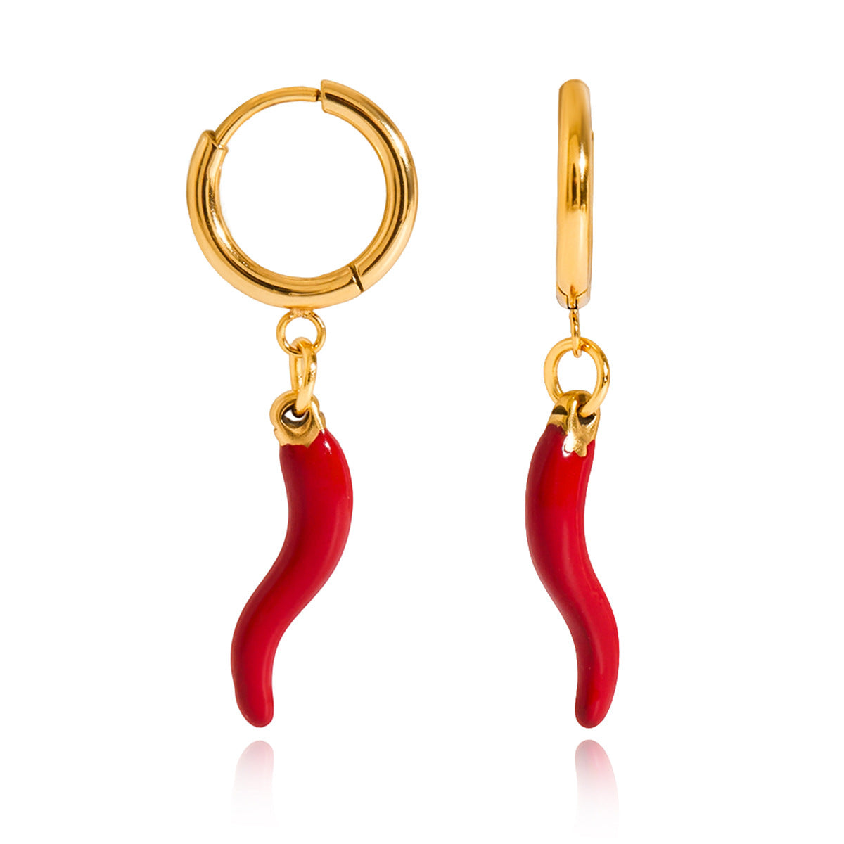 Orecchini Da Donna In Acciaio Inox A Forma Di Peperoncino Con Finitura Smaltata Alla Moda