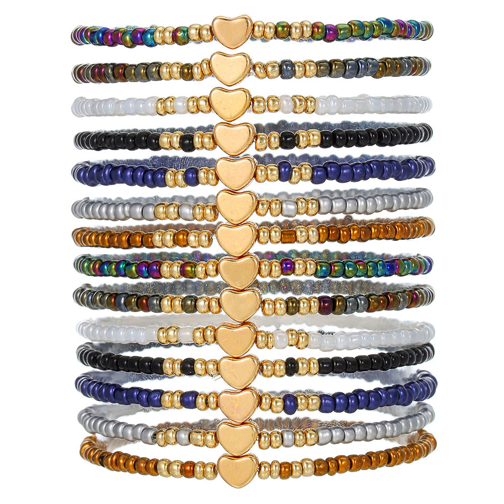 Fashion Casual Heart Glass Beads Handmade Multi-Layer Stretch Bracelet