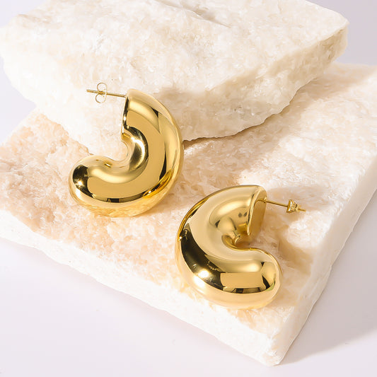 Pendientes minimalistas de acero inoxidable geométricos en forma de C con chapado al vacío de oro de 18 quilates, impermeables y resistentes a la decoloración para mujer