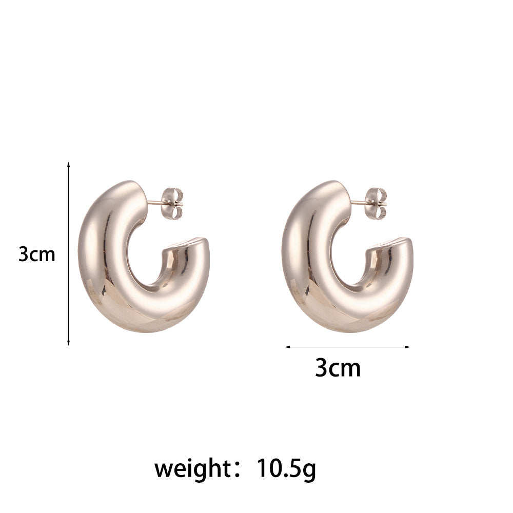 Minimalist Geometric Stainless Steel Hoop Earrings with 18K Gold Plating for Women