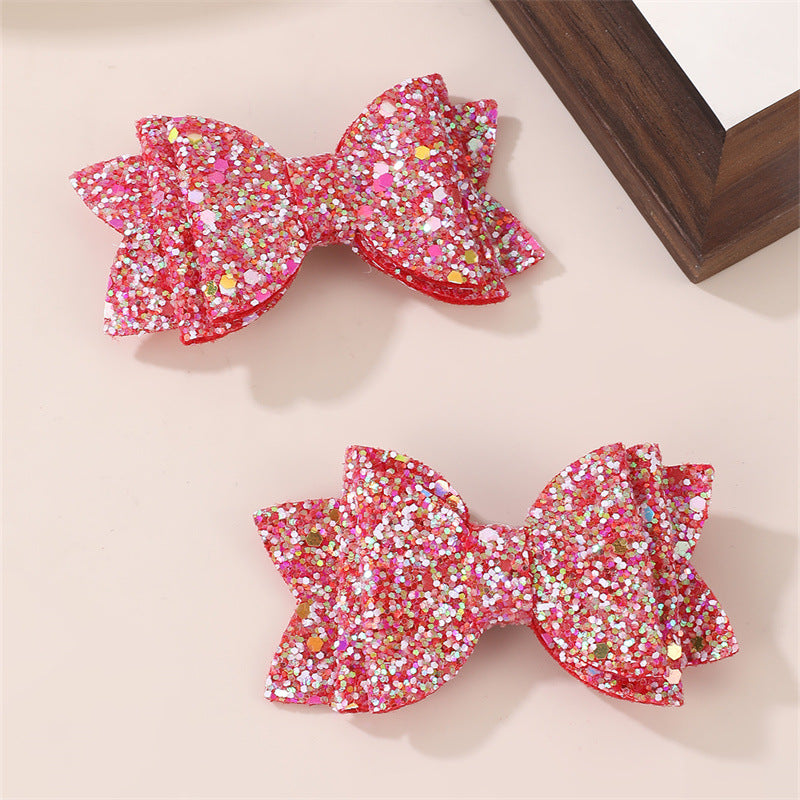 Natural Style Bow-Shaped Rhinestone-Embellished Duckbill Hair Clip for Girls Plastic Resin Hair Accessory with Ruffled and Mesh Details
