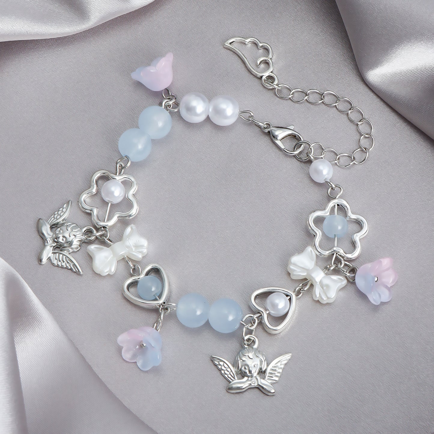Sweet Summer Dopamine Handmade Beaded Stacking Bracelet with Geometric Angel and Heart Charms for Women