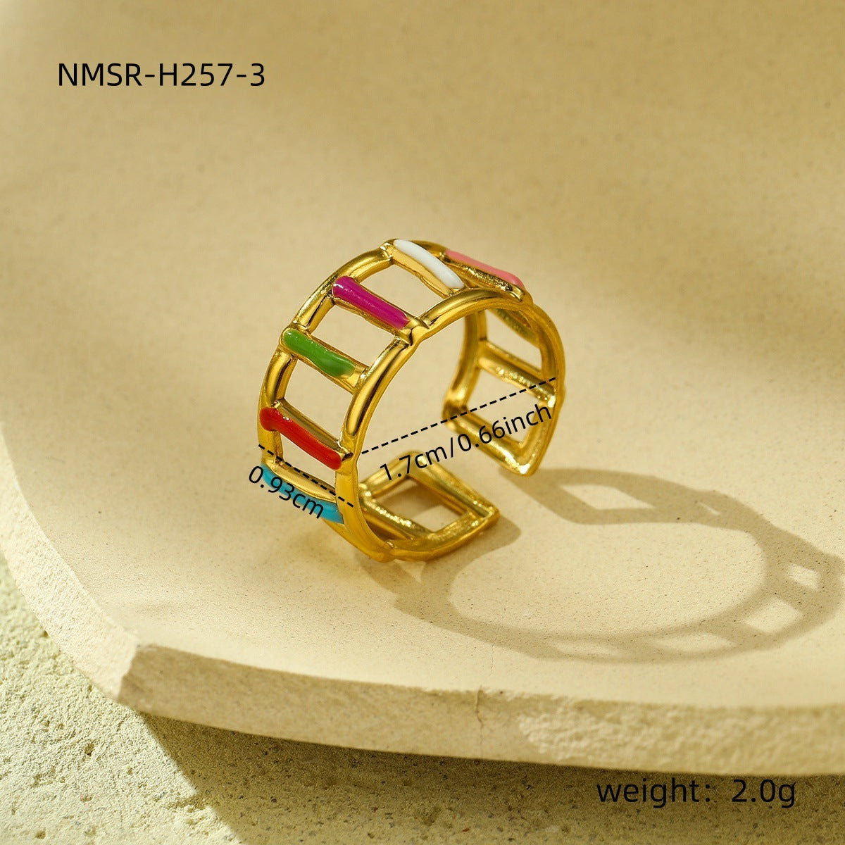 Anillo minimalista de acero inoxidable geométrico con baño de oro de 18K para mujer, acento de esmalte de color