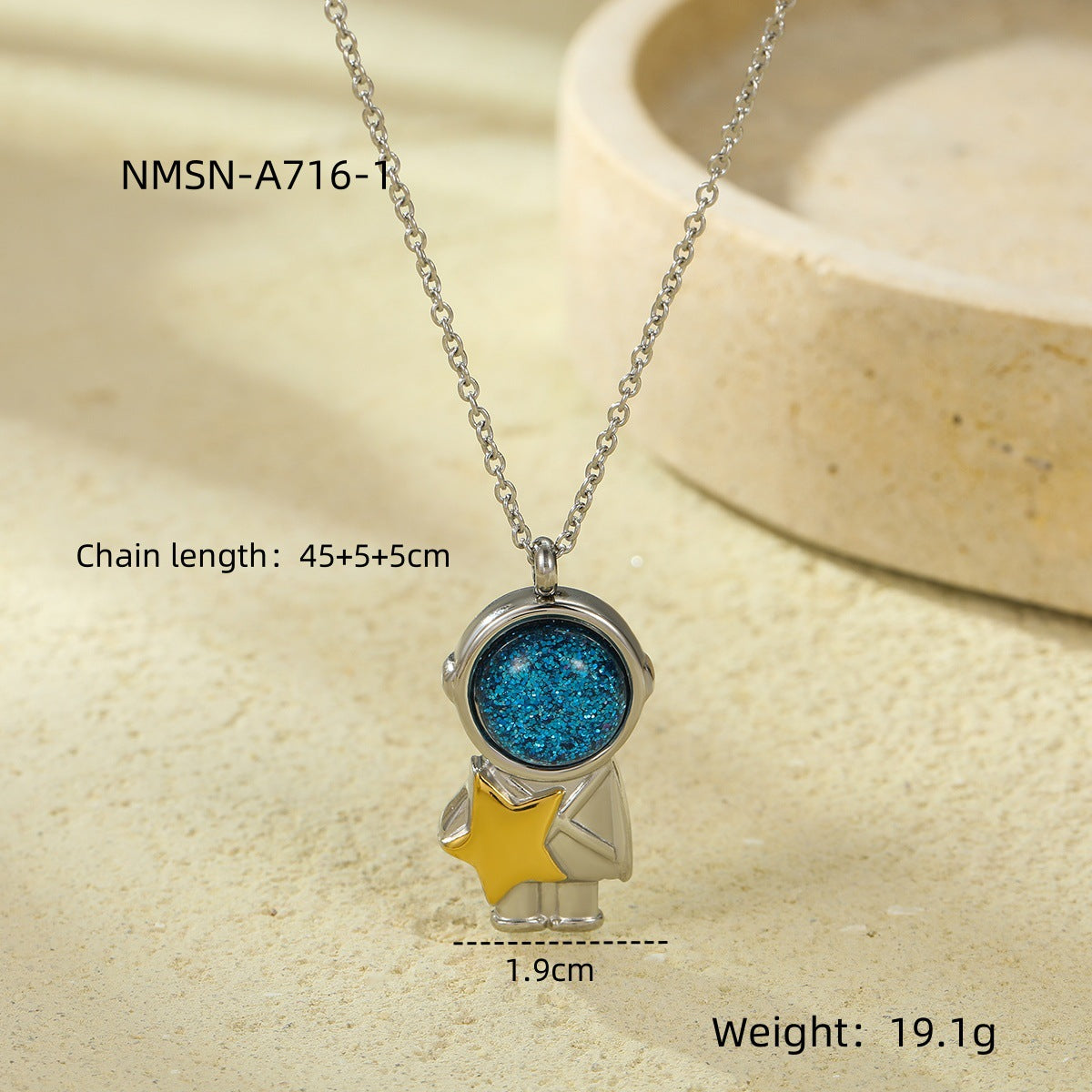 Collar con colgante de acero inoxidable en forma de astronauta creativo con motivos de estrellas y luna para mujer