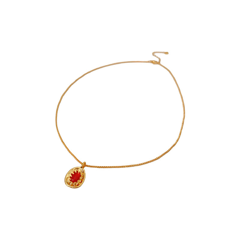 Collana con Ciondolo Ovale Vintage da Donna con Design Geometrico, Base in Rame e Finitura Galvanizzata, Catena Minimalista per Clavicola