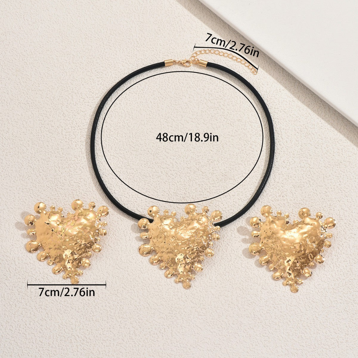 Set Collana da Donna con Ciondolo a Cuore Geometrico in Lega con Intarsio di Strass, Finitura Placcata, per Tutti i Giorni