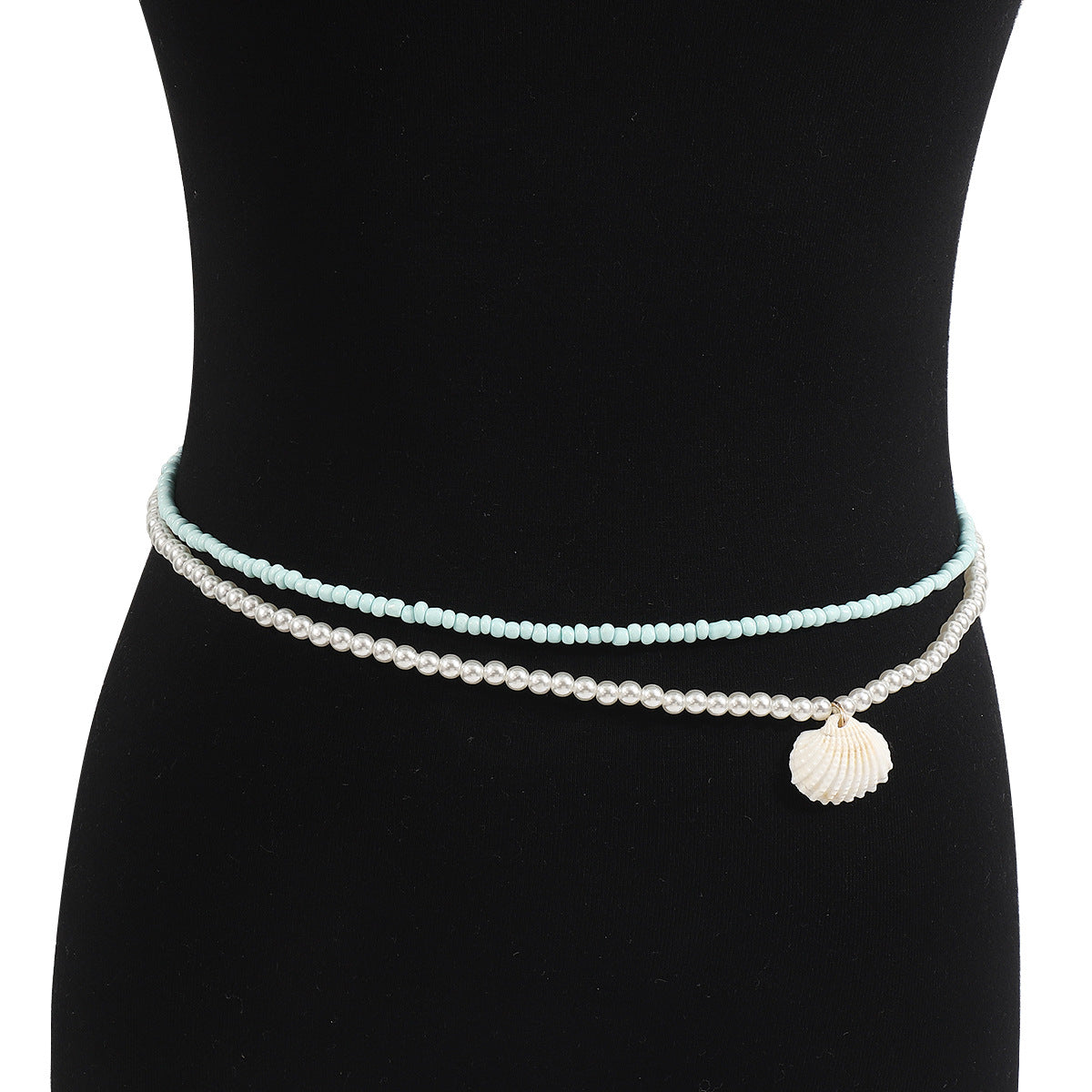 Catenina da vita a perline stile perla per donna, minimalista estiva, da spiaggia, con dettagli a conchiglia e chiusura a moschettone