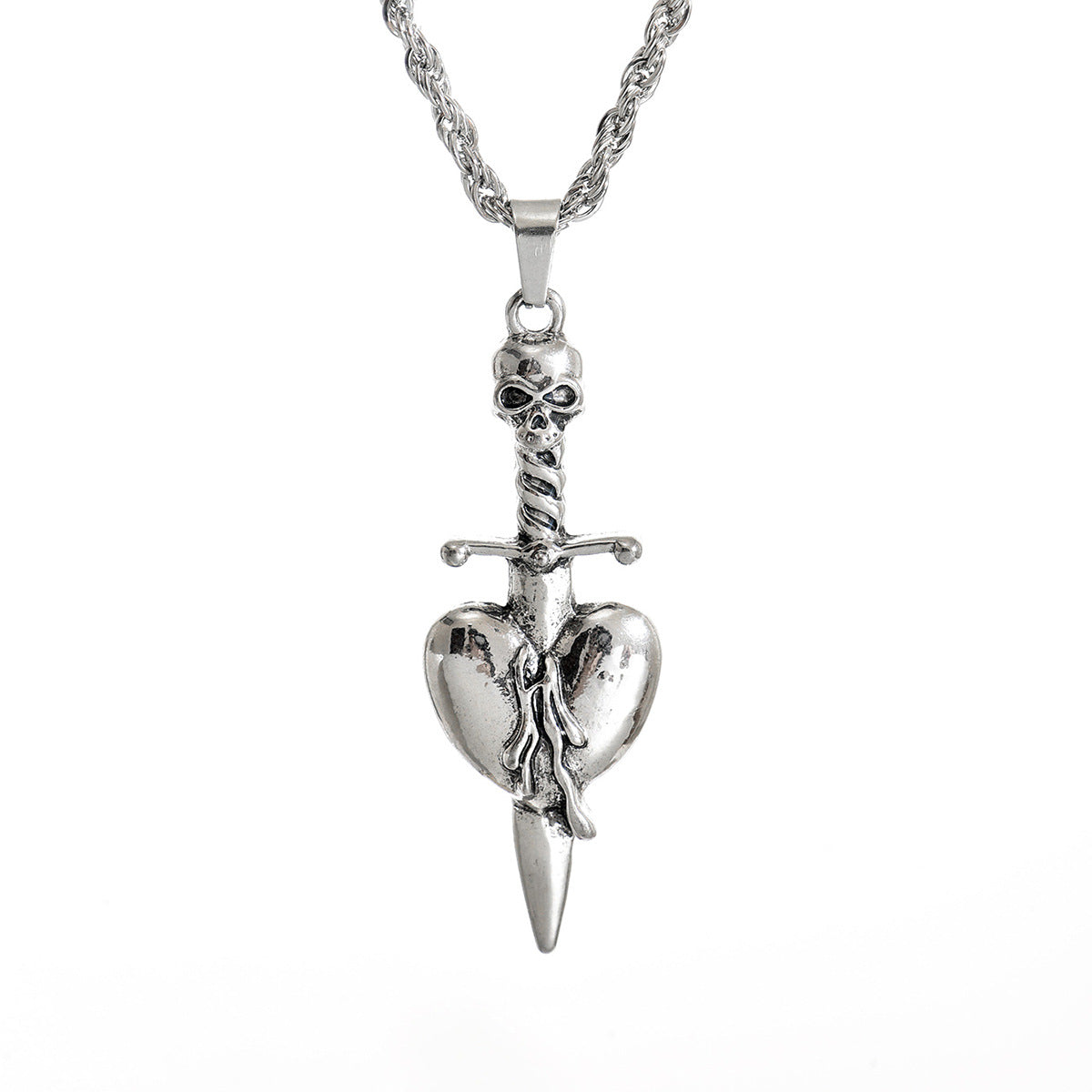 Collana Punk Vintage a Croce con Teschio e Ciondolo a Cuore in Lega con Finitura Galvanica per Donna e Uomo