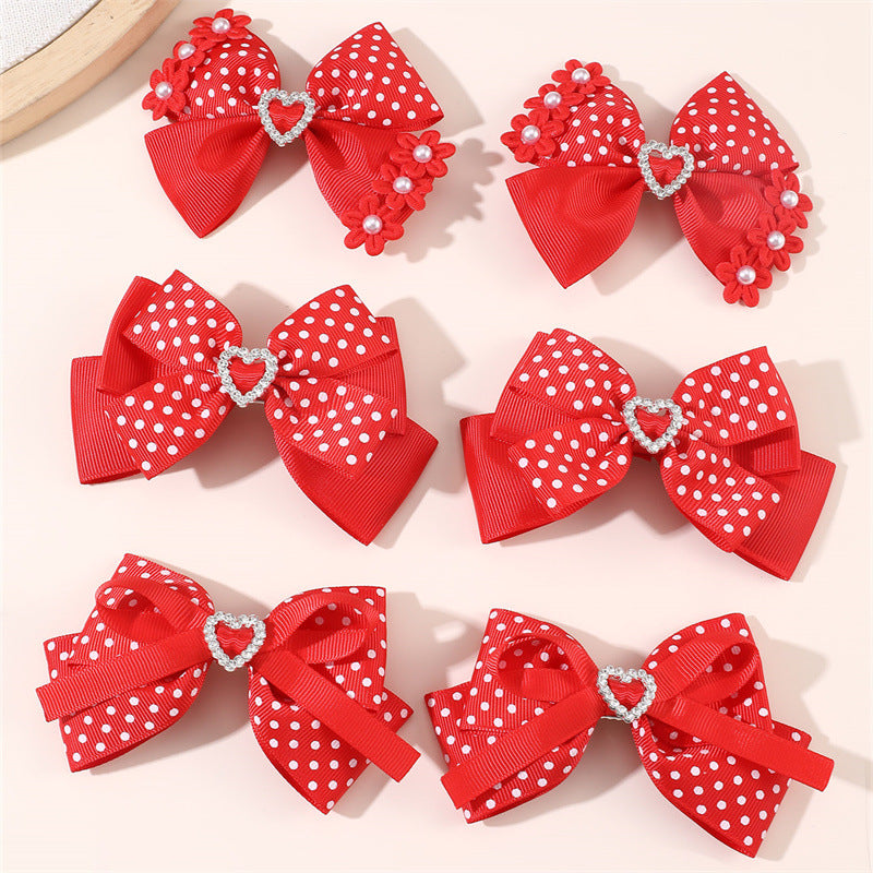 Natural Style Bow-Shaped Hair Clip for Girls with Ruffled and Mesh Details Made of Polyester Duckbill Clip