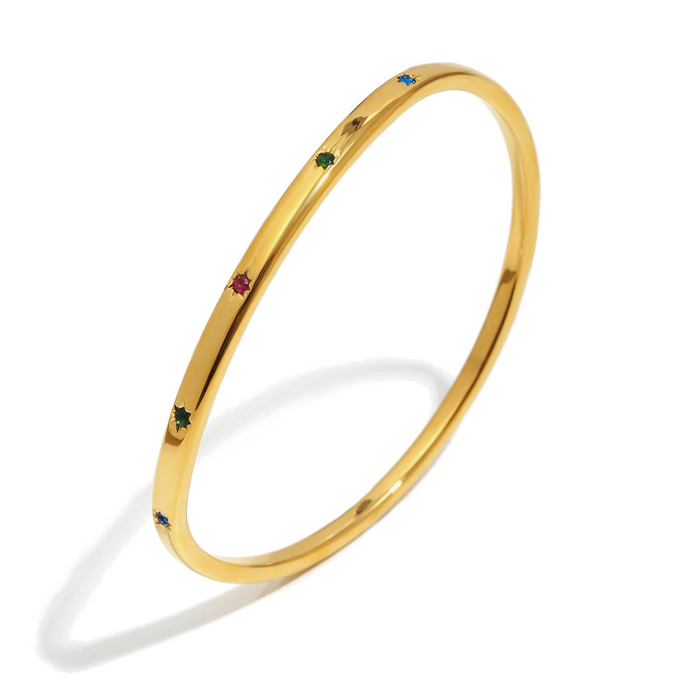 Minimalist Elegant 18K Gold Plated Stainless Steel Star Geometric Curve Bangle for Women