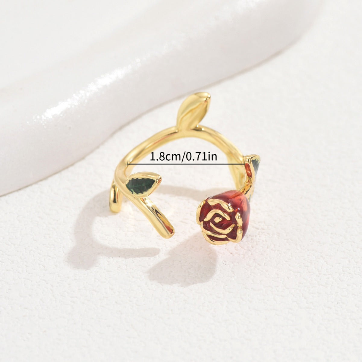 Anillo de cobre esmaltado con diseño minimalista de rosa floral para mujer, ajustable, accesorio de moda