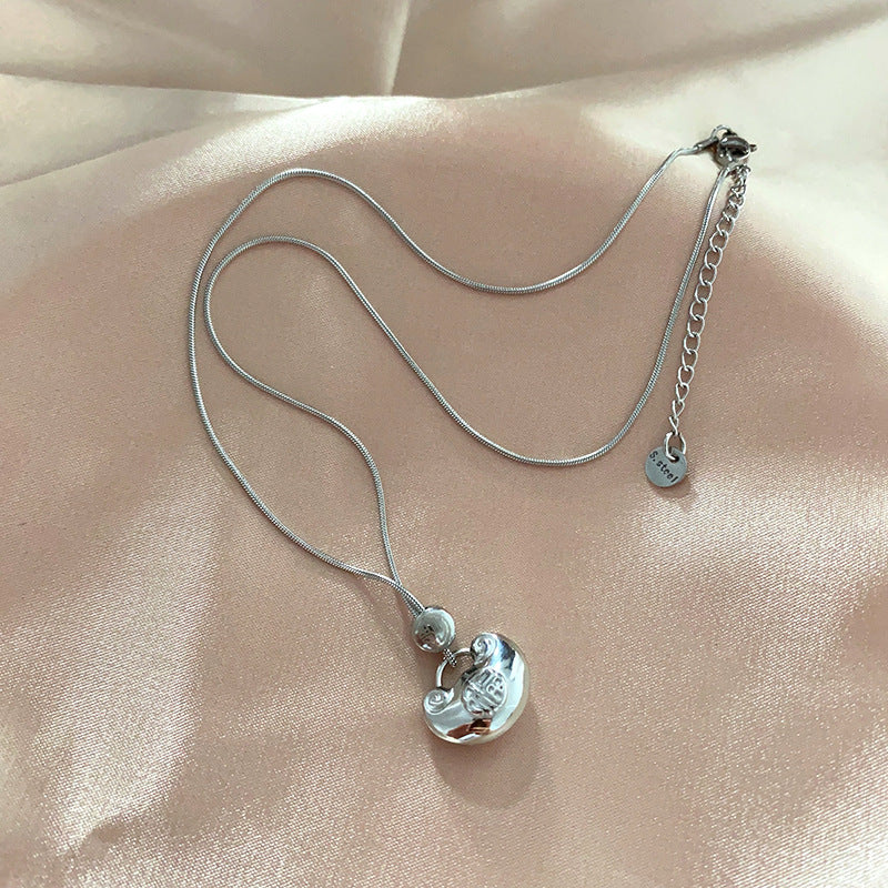 Minimalist Geometric Feng Shui Peace Lock Necklace for Women in Titanium Steel with Plated Finish, Elegant Clavicle Chain