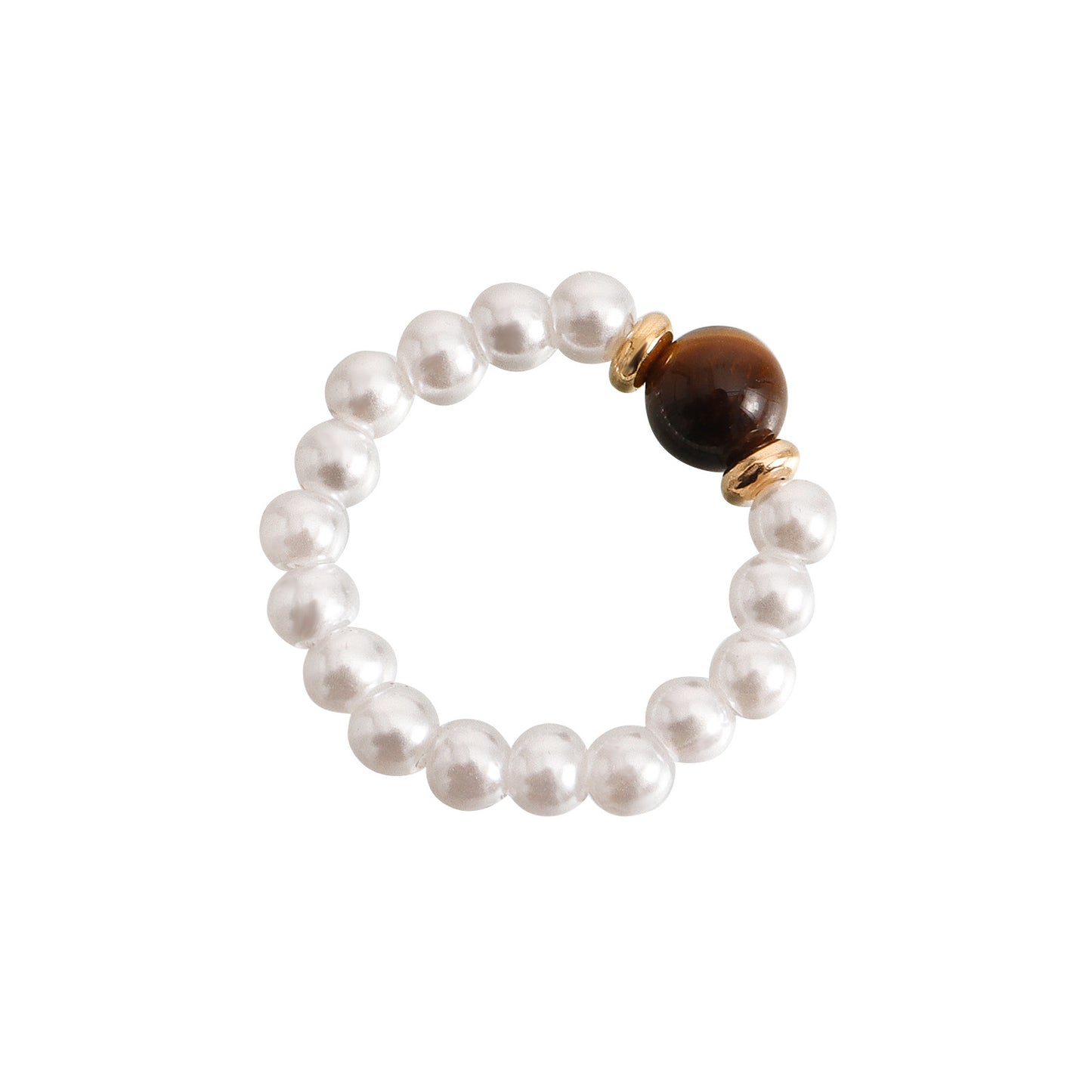 Anillo Acrílico Geométrico Bohemio con Perlas de Imitación y Acentos de Piedras Naturales para Mujer