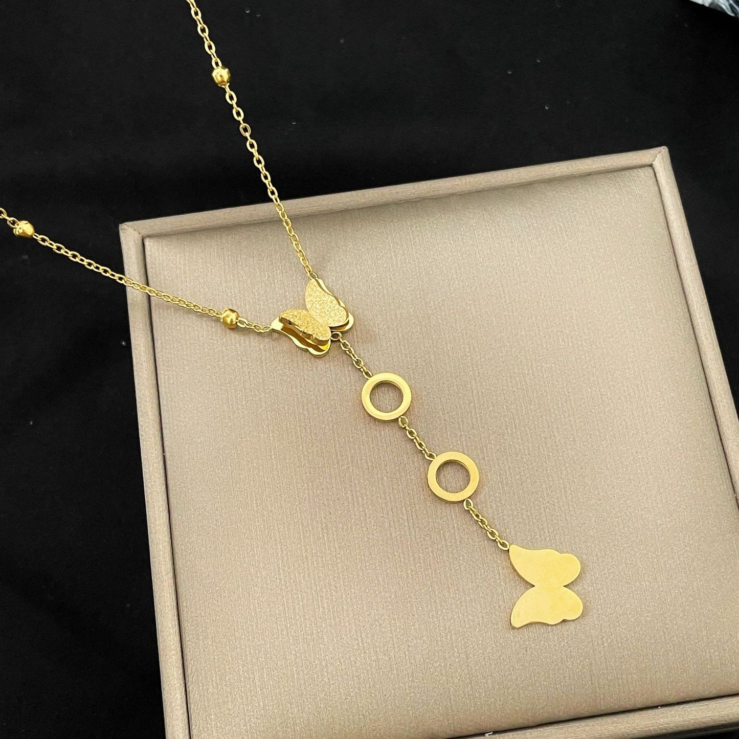 Minimalist Butterfly Pendant Necklace in Titanium Steel with Plated Finish for Women and Unisex Wear
