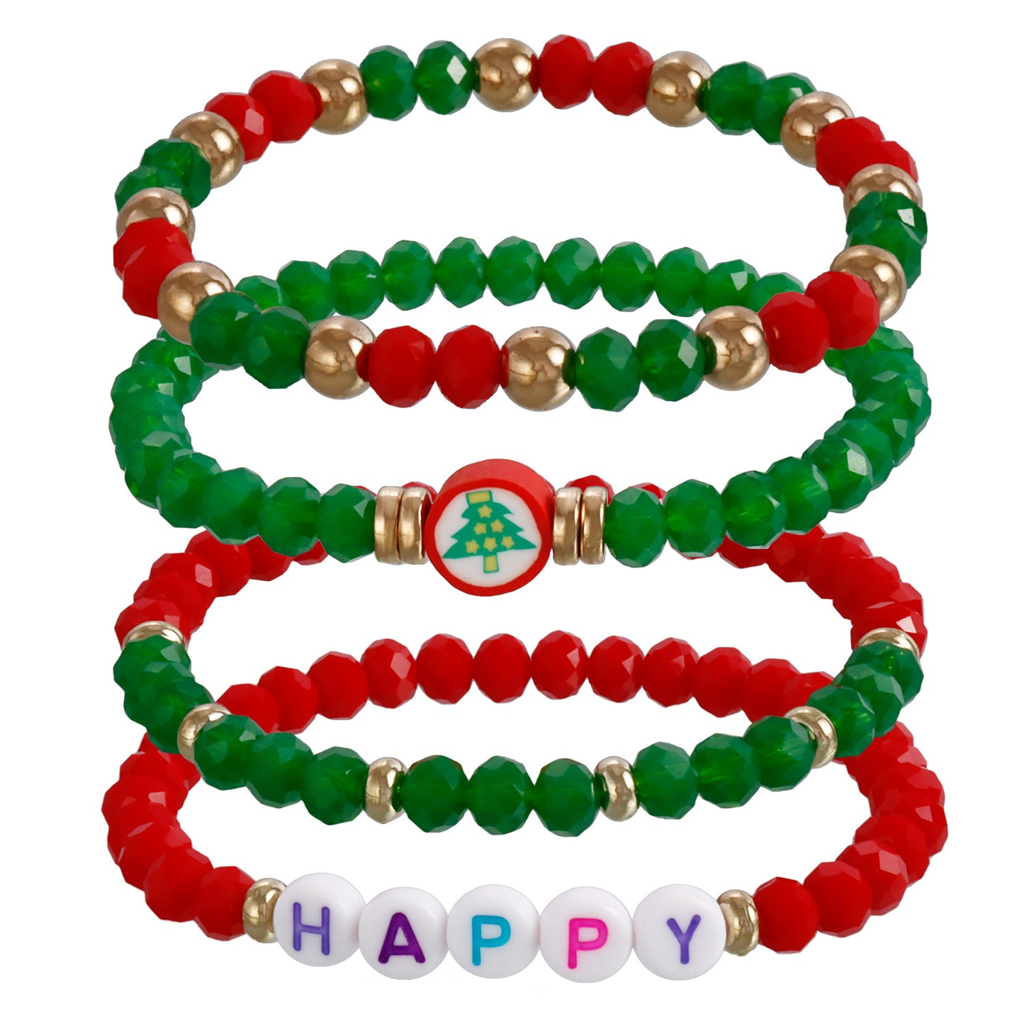 Geometric Style Handmade Polymer Clay Elastic Bracelet for Women with Plated Finish Christmas Gift