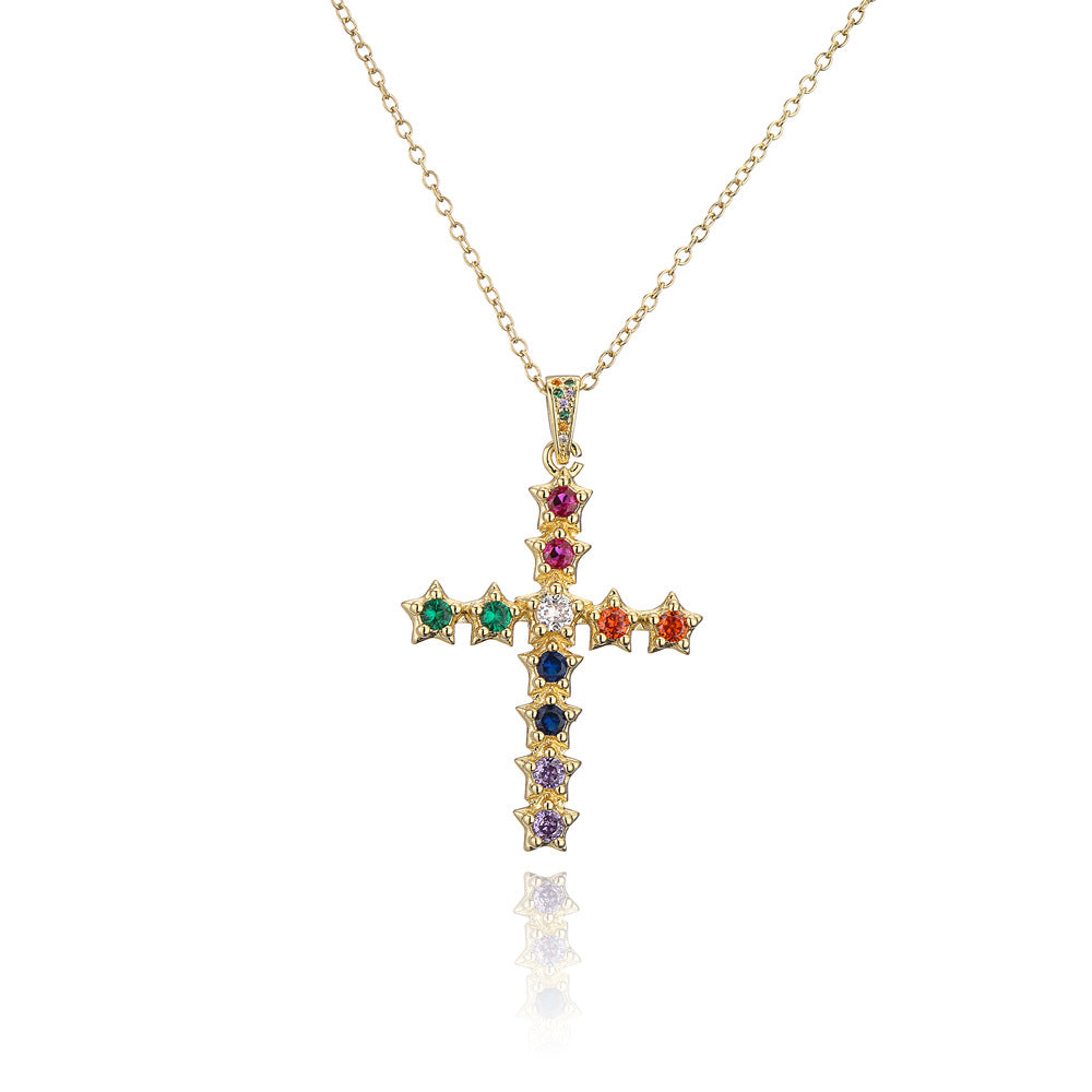 Minimalist Star-Shaped Zirconia Pendant Necklace in Copper with 18K Gold Plating for Women