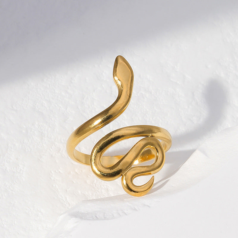 Minimalist Titanium Steel Leaf and Heart Shape Open Ring for Women with Plated Finish