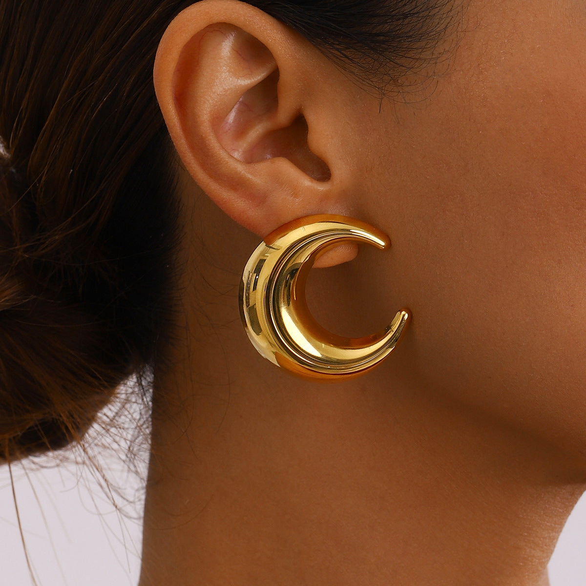 Orecchini da donna in acciaio inossidabile a forma di luna, minimalisti e placcati oro