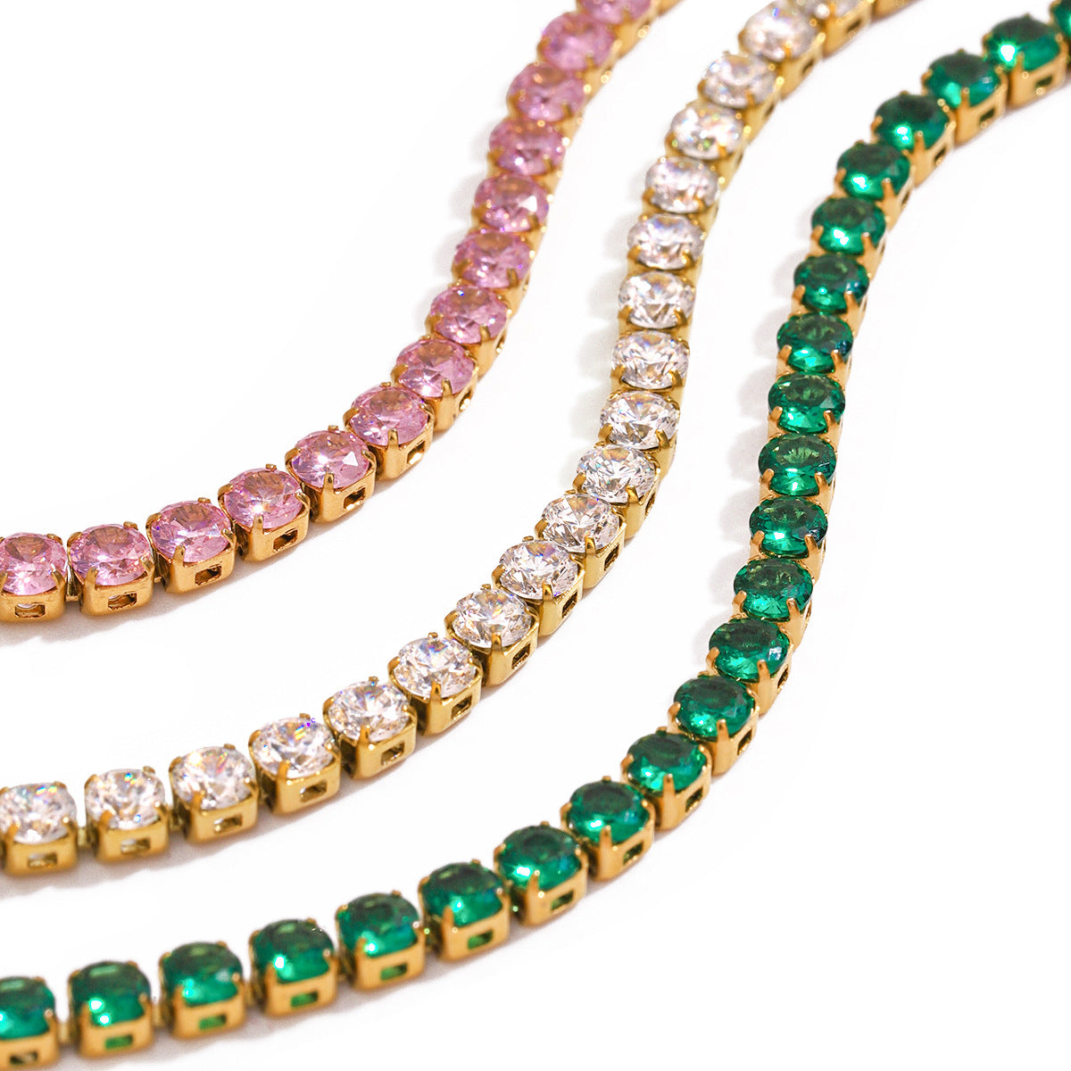 18K Gold Plated Stainless Steel Round Geometric Tennis Necklace for Women