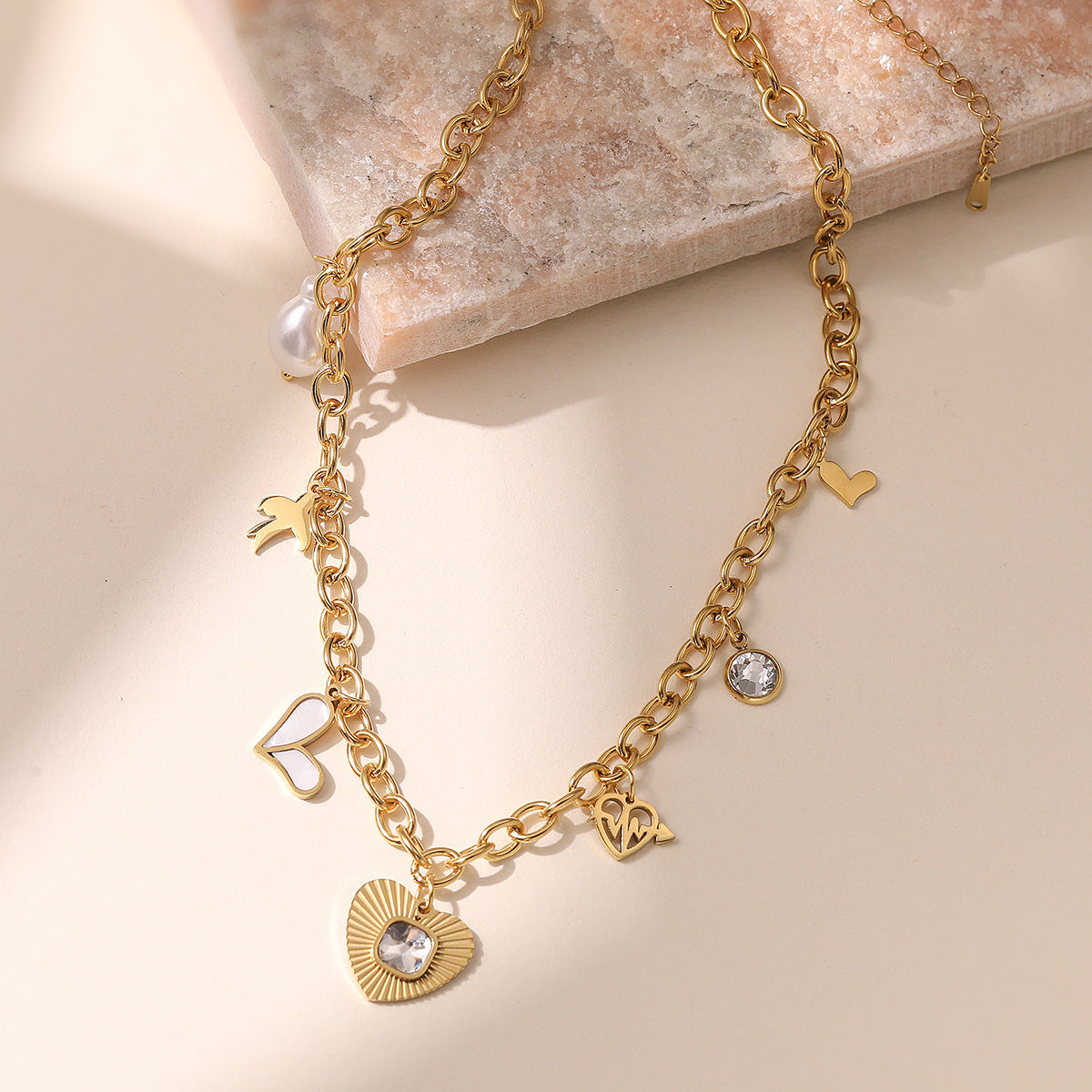 Minimalist Geometric Sun Cross Pendant Necklace for Women in Stainless Steel with 18K Gold Plating