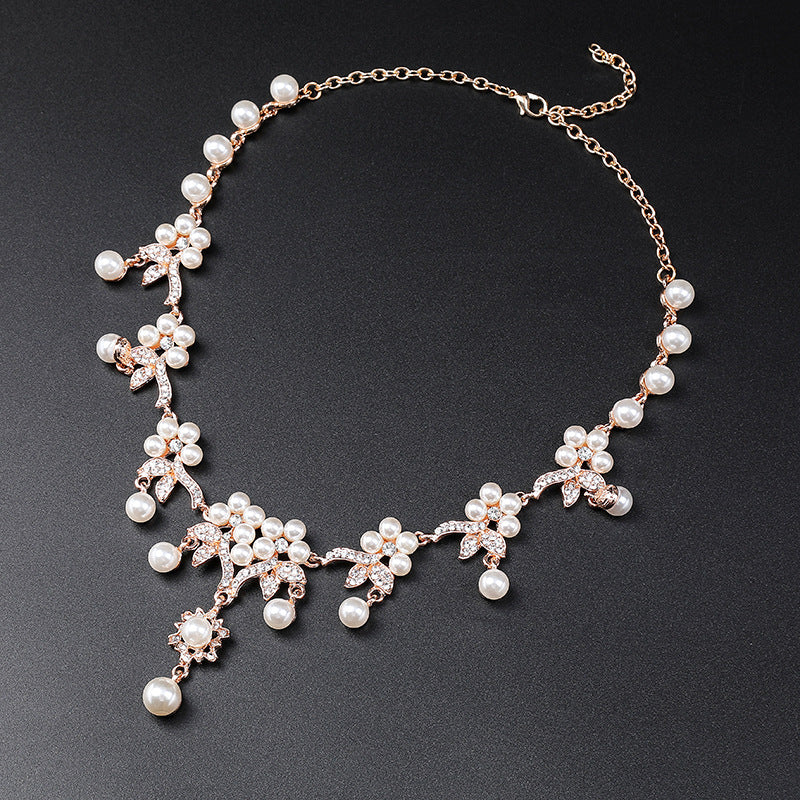 Vintage Floral Branch-Shaped Alloy Necklace Set with Electroplated Finish for Women, O-Chain Collar Necklace and Matching Earrings