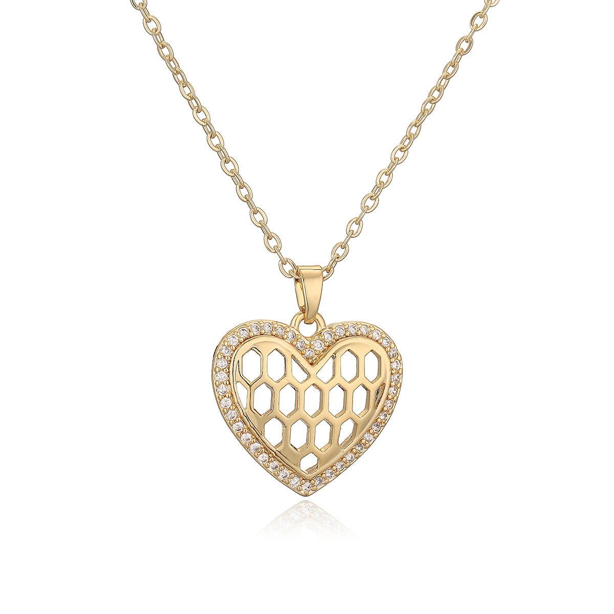 Minimalist LOVE Heart Pendant Necklace for Women in Copper with 18K Gold Plating and Zircon Inlay