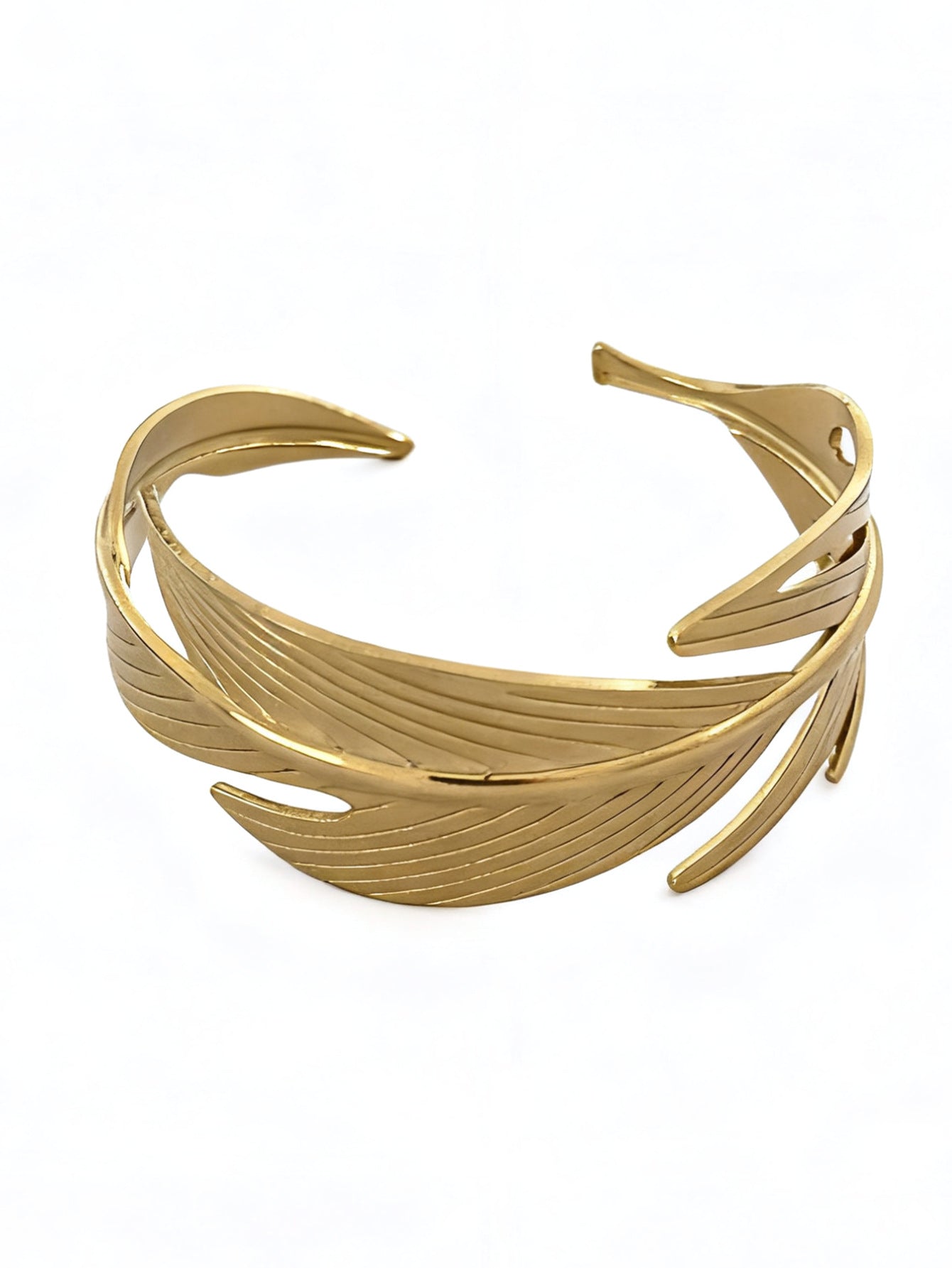 Bracciale a fascia in acciaio inossidabile placcato a forma di piuma