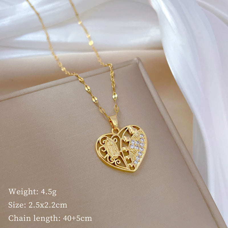 Collana Minimalista in Acciaio Inox a Forma di Cuore Vuoto con Intarsi di Strass per Donne e Uomini, Delicata Catena per Clavicole