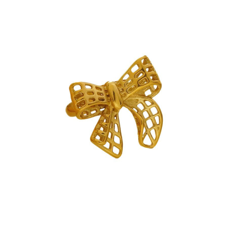 Minimalist Stainless Steel Plated Hollow Bow Ring for Unisex