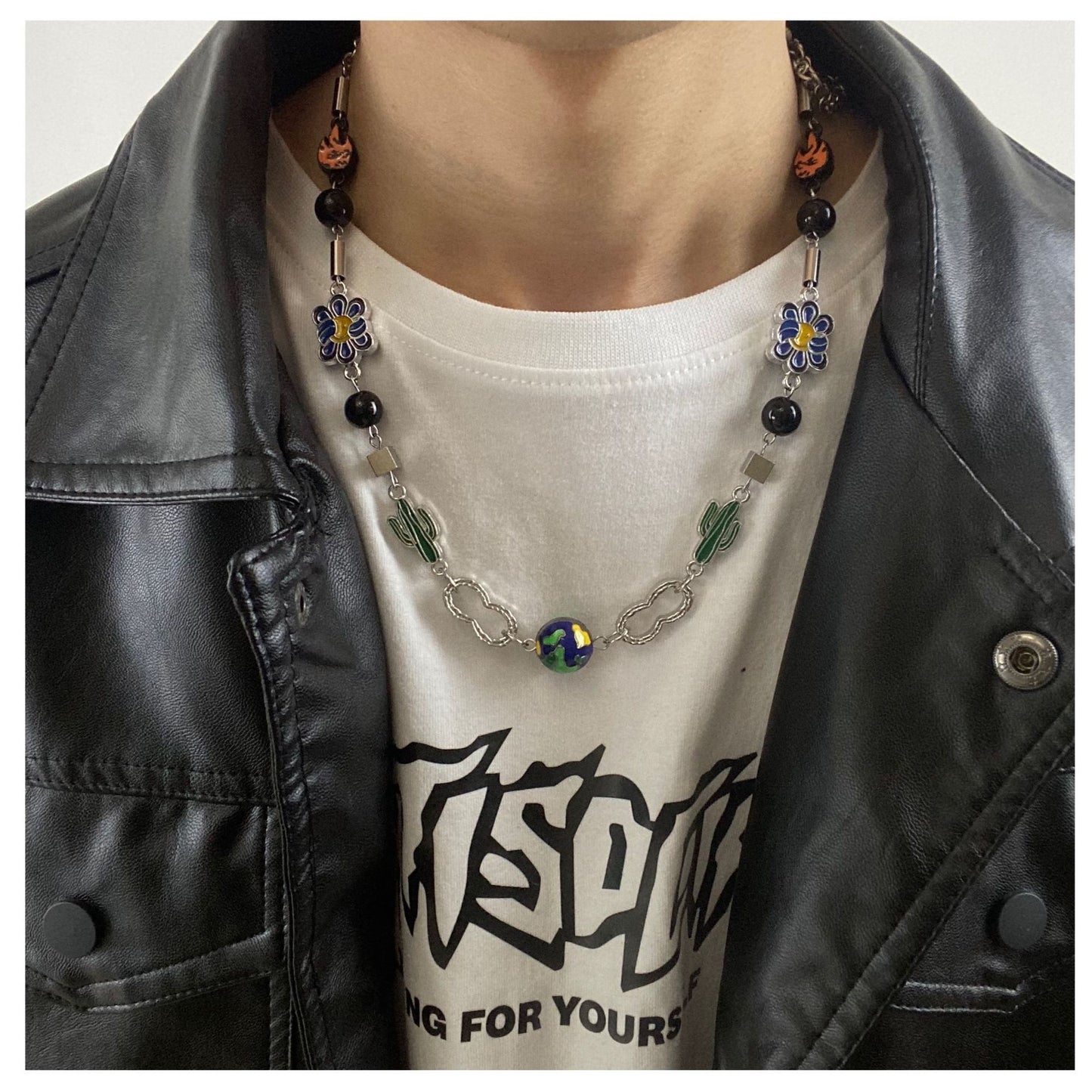 Hip-hop Streetwear Stainless Steel Plated Teardrop Geometric Pendant Necklace with Cuban Link Chain for Unisex