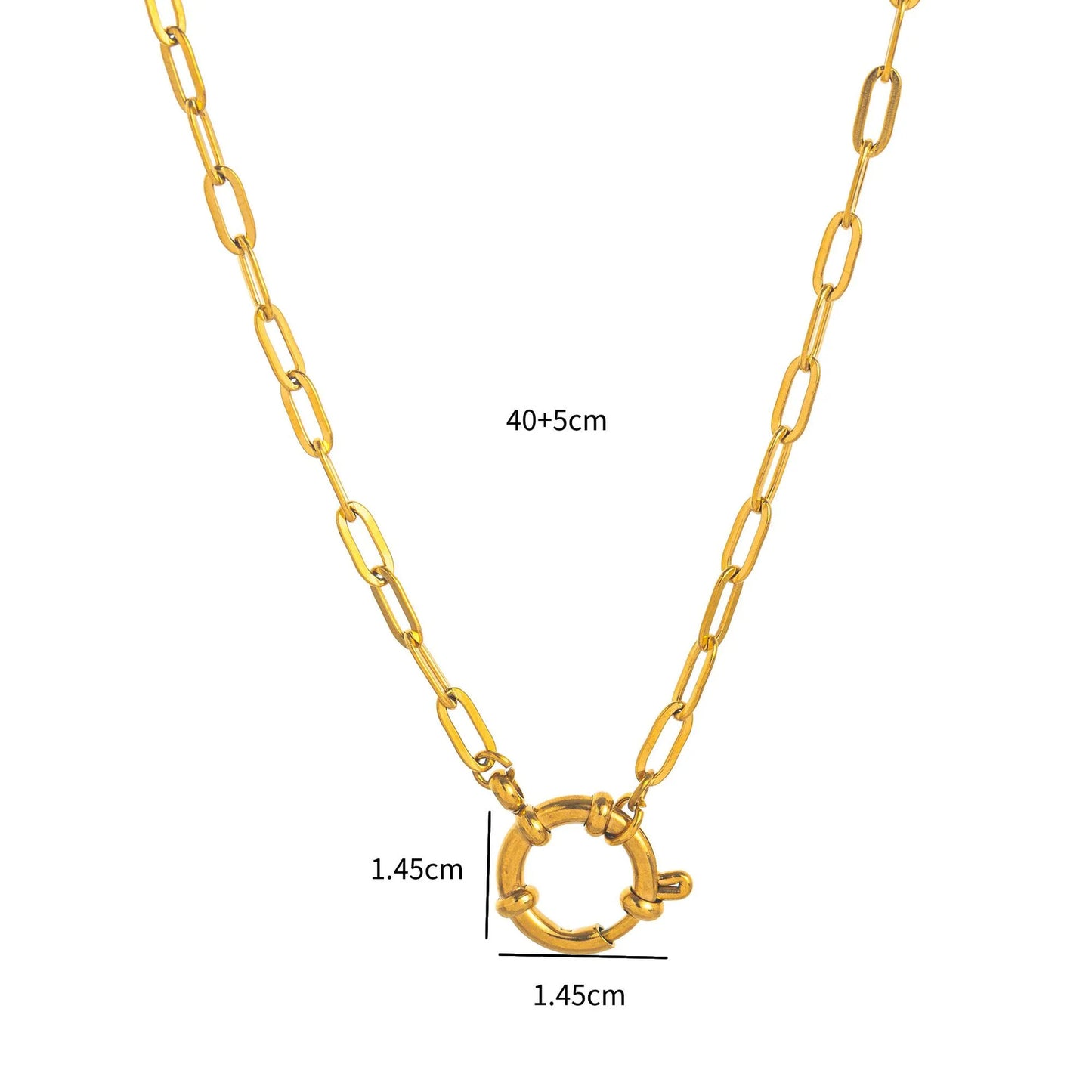 Minimalist 18K Gold Plated Geometric Titanium Steel Necklace with Pearl Paperclip Charm