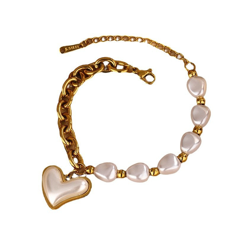 Vintage French Style Irregular Pearl Mixed Chain Set with Round Hollow and Heart Pendants for Women
