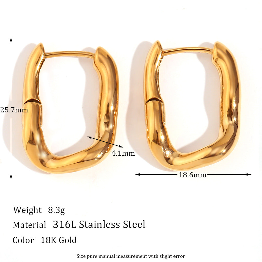 Pendientes de aro geométricos minimalistas en forma de U de acero inoxidable chapados en oro de 18 quilates para mujer