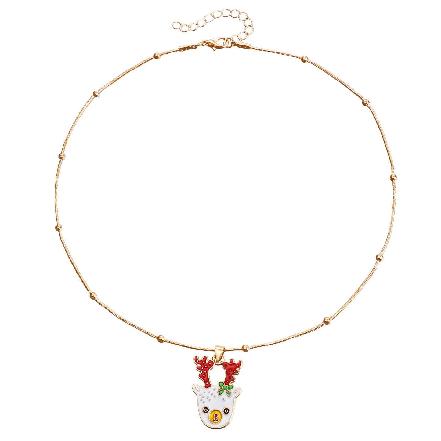 Vintage Christmas Necklace for Women with Geometric Pendant, Electroplated Metal Choker Chain, Santa and Snowflake Enamel Design