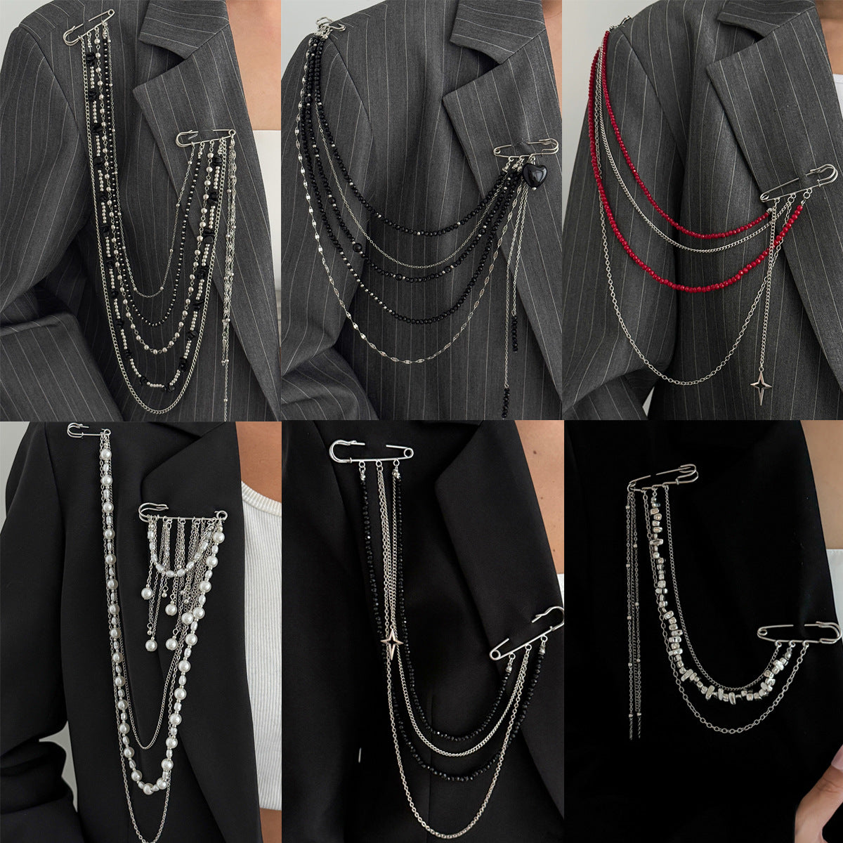 Hip-hop Star Plated Iron Brooch with Tassel Chain for Women