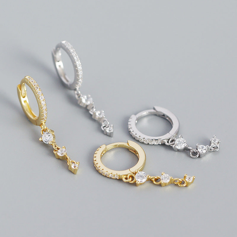 Orecchini pendenti vintage minimalisti in argento sterling 925 con intarsio di strass rotondi geometrici