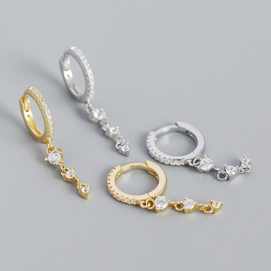 Aretes de borla con incrustaciones de diamantes de imitación redondos geométricos de plata de ley 925 minimalistas vintage