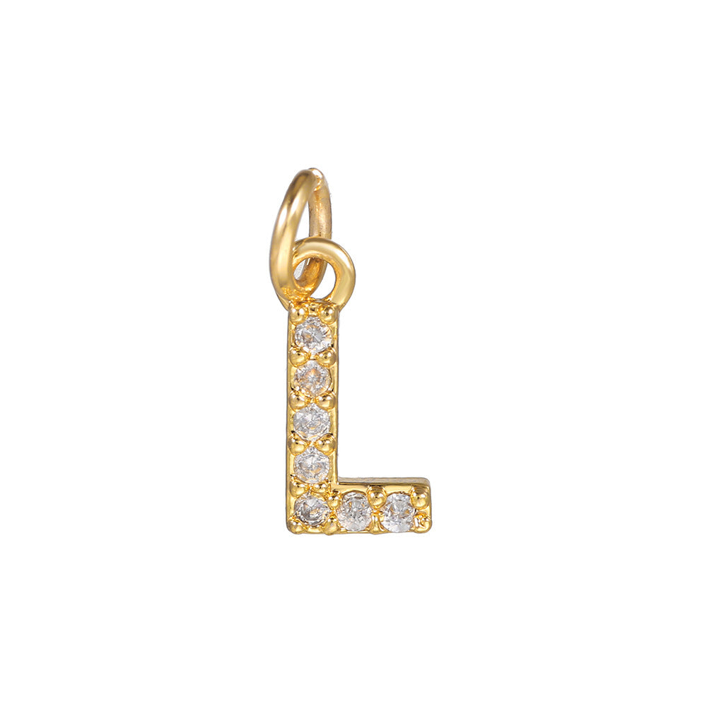 14K Gold Plated Brass Letter Pendant with Cubic Zirconia Charm Bar