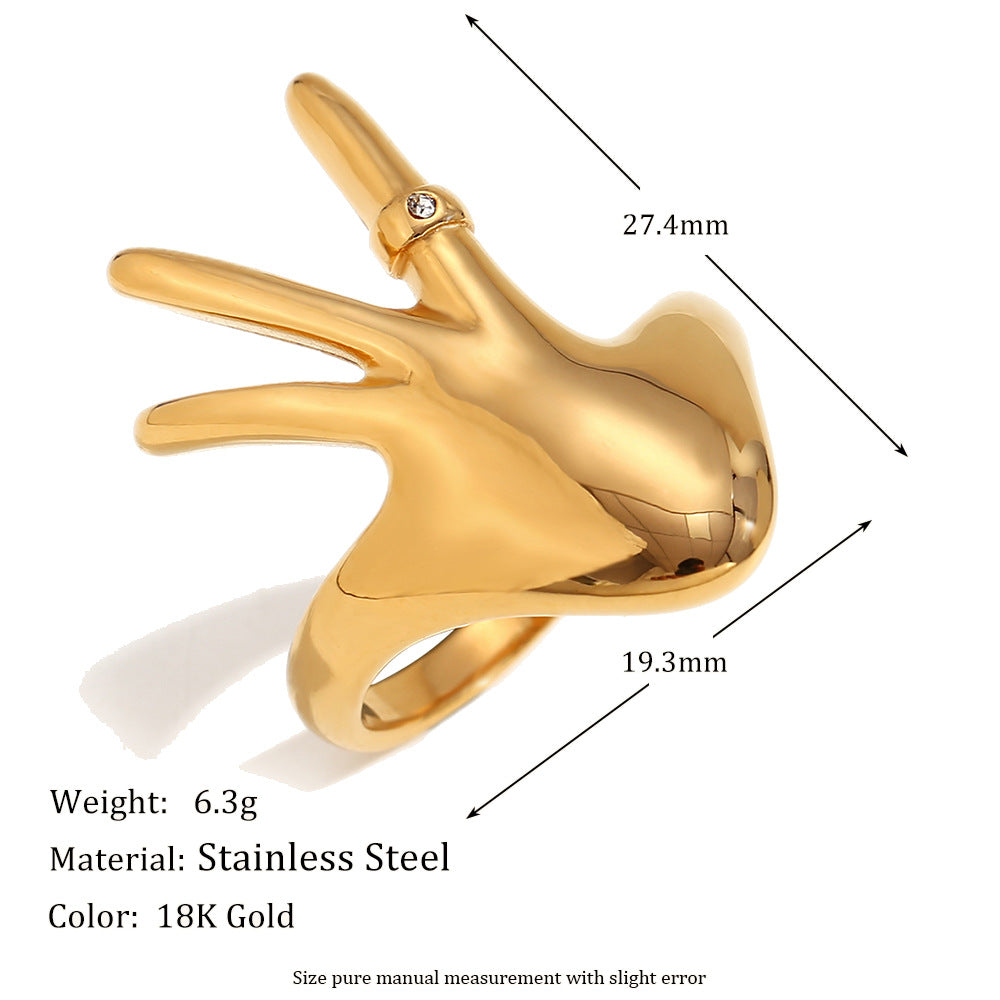 Minimalist Geometric Stainless Steel Plated 18K Gold Ring with Rhinestone Accents for Women