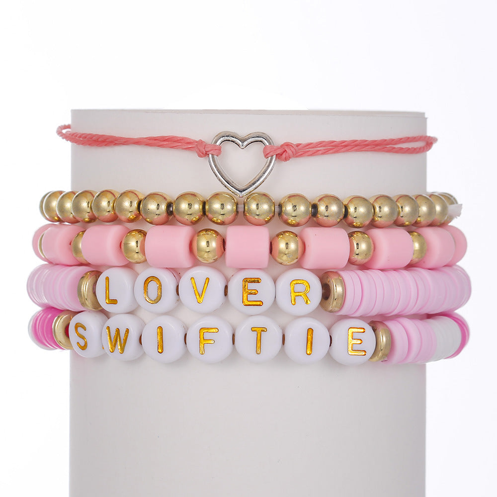 Rainbow Letter Heart Pearl Bracelet