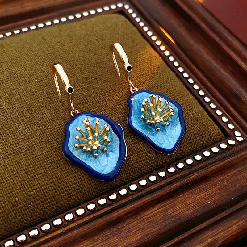 Pendientes florales geométricos vintage con incrustaciones de circonita y esmalte para mujer