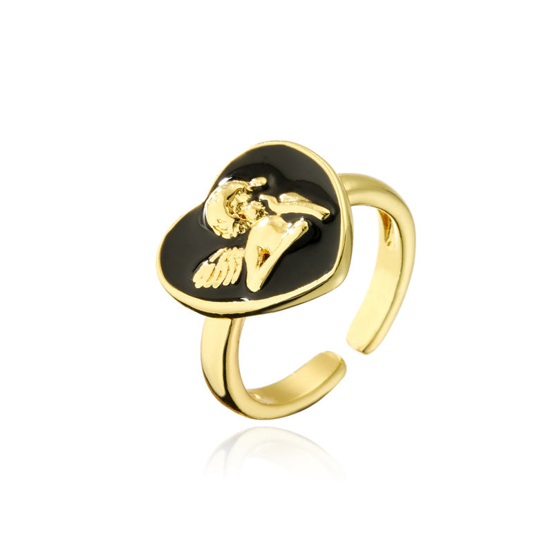 Bohemian Luxury 18K Gold Plated Brass Drip Oil Heart Ring