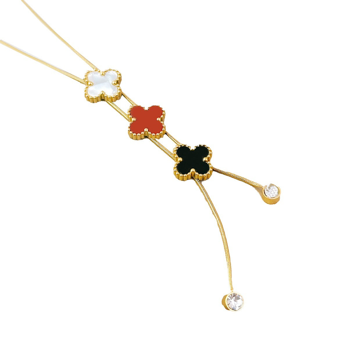 Minimalist 18K Gold Plated Titanium Steel Four-Leaf Clover Geometric Pendant Necklace Unisex O-Chain