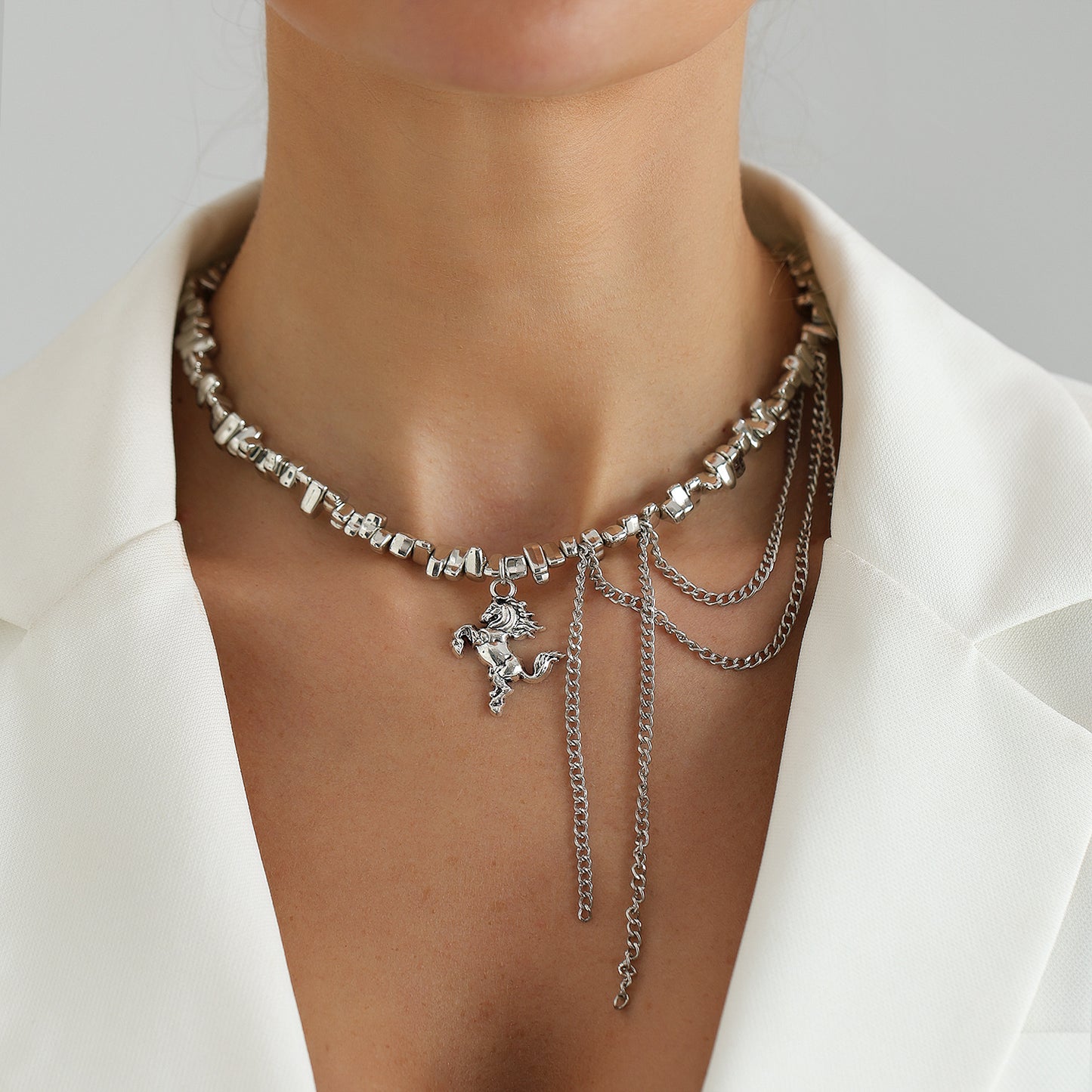 Sweet Streetwear Geometric Acrylic and Alloy Plated Unicorn Necklace for Women
