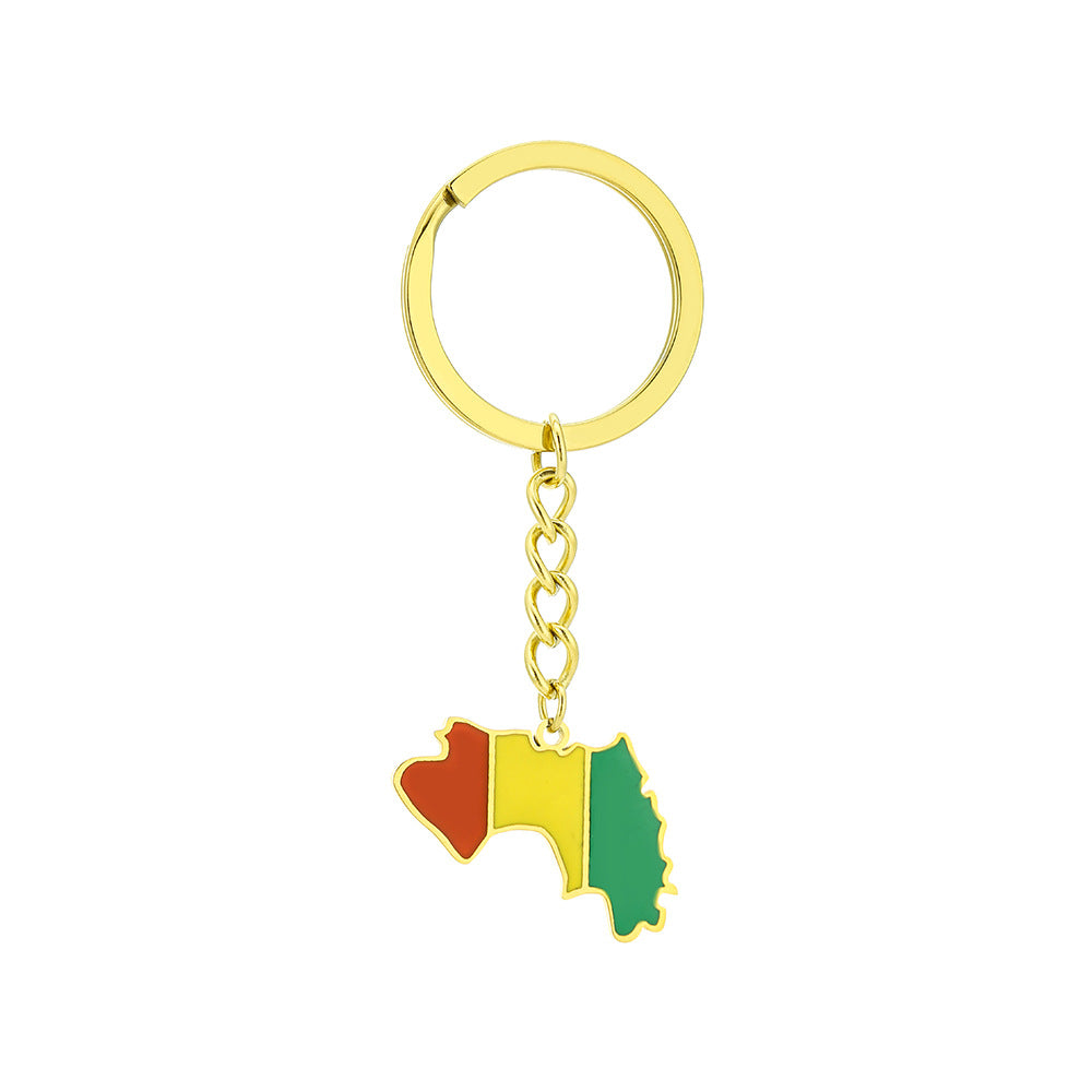 Llavero Vintage de Acero Inoxidable con Mapa y Bandera de Guinea para Hombres y Mujeres, Accesorio Unisex de Estilo Étnico
