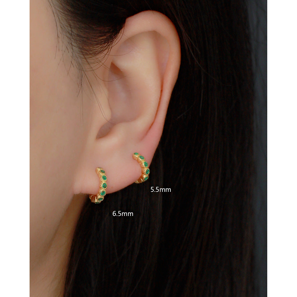 Streetwear 925 Argento Sterling Geometrico Rotondo con Strass Incastonati Orecchino a Polsino