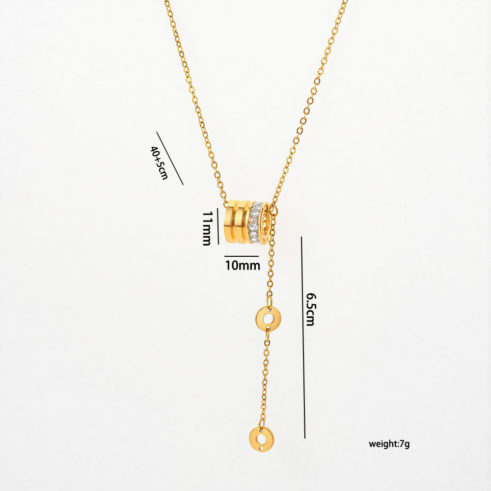 Collana da donna a catena sottile "O" minimalista di lusso, geometrica e circolare in acciaio inossidabile placcato oro 18 carati con ciondolo in zircone di rame